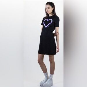 Carven Heart Dress Short Sleeve Black Midweight Cotton Shift Dress ZB5